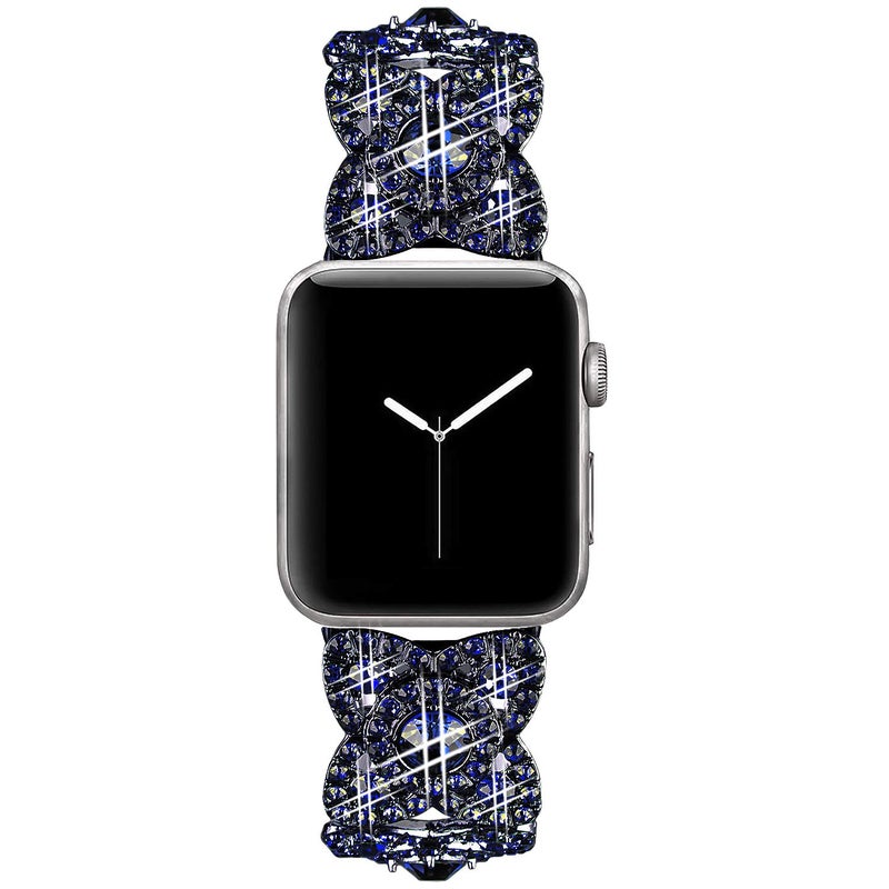 VIQIV Bling Bands for Compatible with Apple Watch 42mm 44mm 45mm 46mm 49mm Ultra Iwatch Series 11 10 9 8 7 6 5 4 3 SE SE2, Diamond Rhinestone Stainless Steel Metal Bracelet Wristband Strap for Women Blue - Image 5